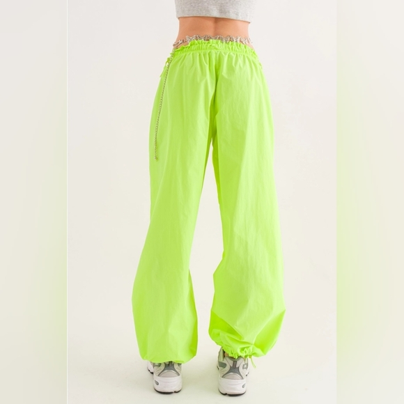 NWT NEON TECH PARACHUTE PANTS, NEON YELLOW, VARIOUS SIZES - Picture 7 of 7
